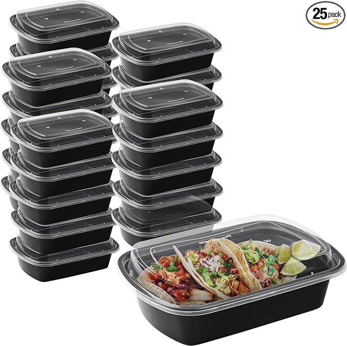 25PCS Leftover Storage Containers with Lids,28OZ Reusable Food Grade Plastic,BPA Free Microwave Dishwasher Freezer Safe,Leftover Food Containers with Lids