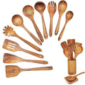 12 Pcs Wooden Spoons for Cooking with Holder, Kitchen Utensils Set Utensils Wooden Spatulas for Cooking