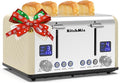 Toaster 4 Slice, KitchMix Bagel Stainless Toaster with LCD Timer, Extra Wide Slots, Dual Screen, Removal Crumb Tray (Cream)