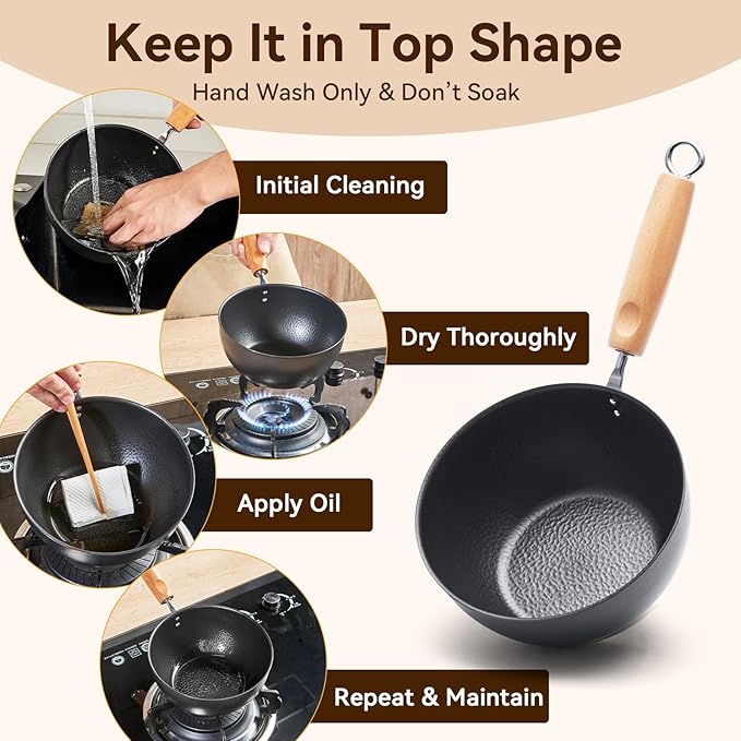 WANGYUANJI 7.1 Inch Hammered Cast Iron Saucepan with Glass Lid, Removable Beechwood Handle, Small Milk Pot for Boiling, Simmering, Heating – Non-Coated, Stovetop Compatible