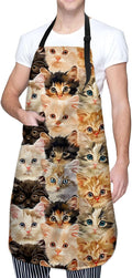 Adorable Kitten Apron, Kitchen Cooking Baking Adjustable Polyester Cute Cat Face Aprons for Women Men, with 2 Pockets, 28×33in, Ideal Gifts for Wife, for Chef Gardening Grilling Cleaning