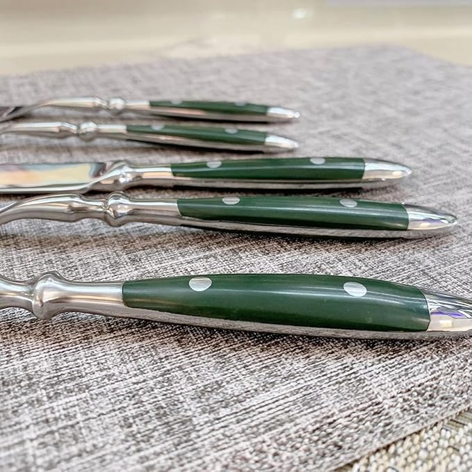20 Pieces Green Gum Wood Handle Silverware Set for 4,Exquisite Ergonomic Flatware Set Food-Grade Stainless Steel Cutlery Set,Tableware Eating Utensils,Mirror Finished,Dishwasher Safe