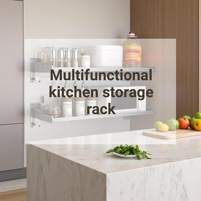 Wall-Mounted Kitchen Organizer – Microwave Spice Rack, Heavy-Duty & Easy Setup (Extra Large)