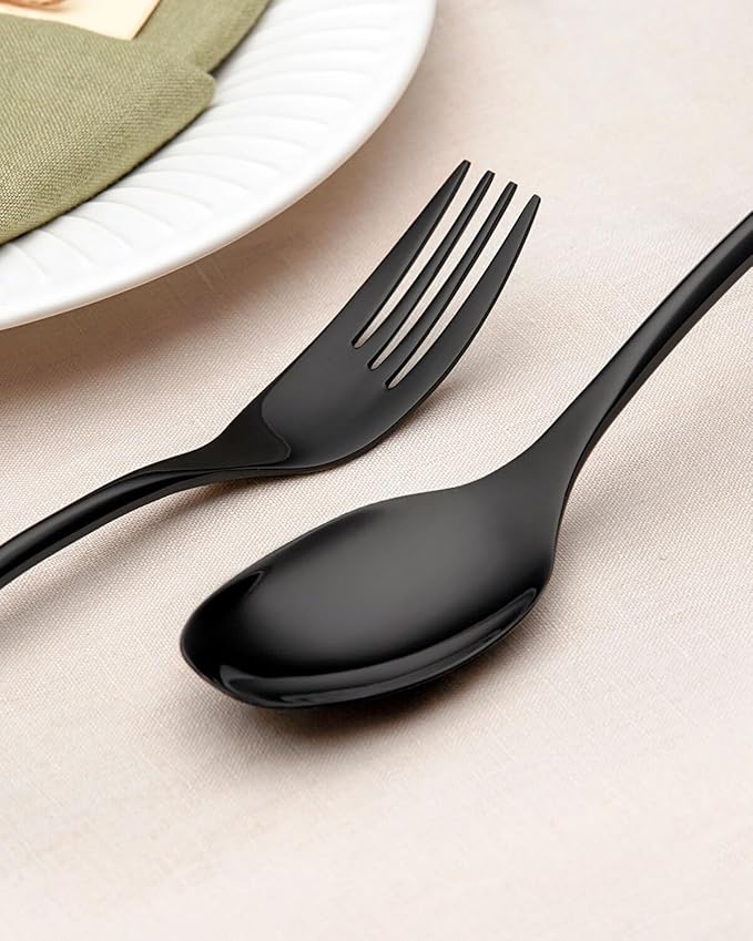 Lemeya 40-Piece Black Silverware Set for 8,Modern 18/10 Stainless Steel Flatware Set,Luxury Cutlery Set,Unique Utensils Set for Restaurant,Spoons and Forks Set,Mirror Polished,Dishwasher Safe