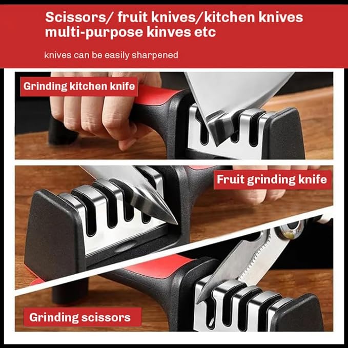 Kitchen Knife Sharpener Tungsten Steel 4 in 1 Professional Kitchen Knife Sharpener Ergonomic, Easy to Use Scissor Sharpening Set with Four-Level Sharpening Slots, Safe and Sharp 2 packs