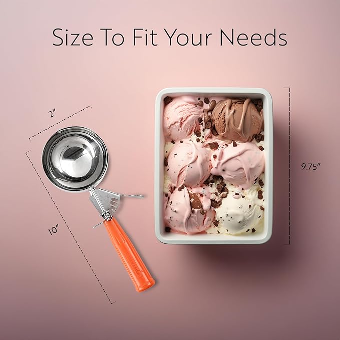 Restaurantware Met Lux 8 Ounce Portion Scoop 1 Durable Disher Scoop - Thumb Trigger Orange Stainless Steel Ice cream Disher For Portion Control For Ice Cream Mashed Potato And Cookie Batter