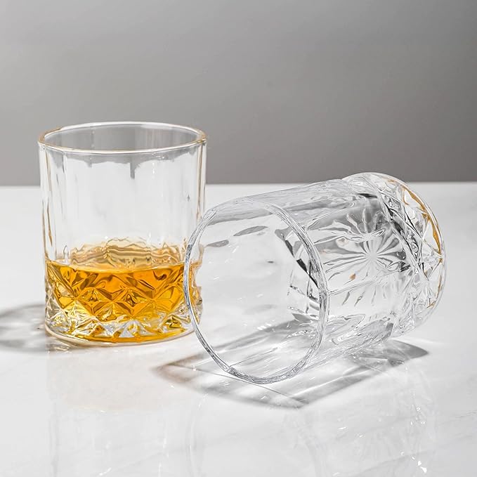 SIYOUKI Crystal Whiskey Glasses Set 11 oz, Old Fashioned Rocks Barware Lowball Glass for Bourbon, Scotch Whisky, Cocktails, Cognac, Liquor Drinking, Men Gift (2 Pack)