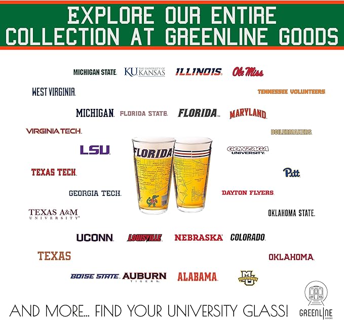 Greenline Goods – University of Florida Gators College Pint Beer Glasses (Set of 2), 16 oz – Full-Color Logo + Campus Map