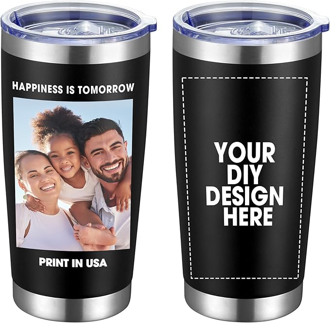 Personalized Coffee Tumbler Print in USA 20oz Stainless Steel Double Wall Insulated Coffee Cup With Text Photo Logo