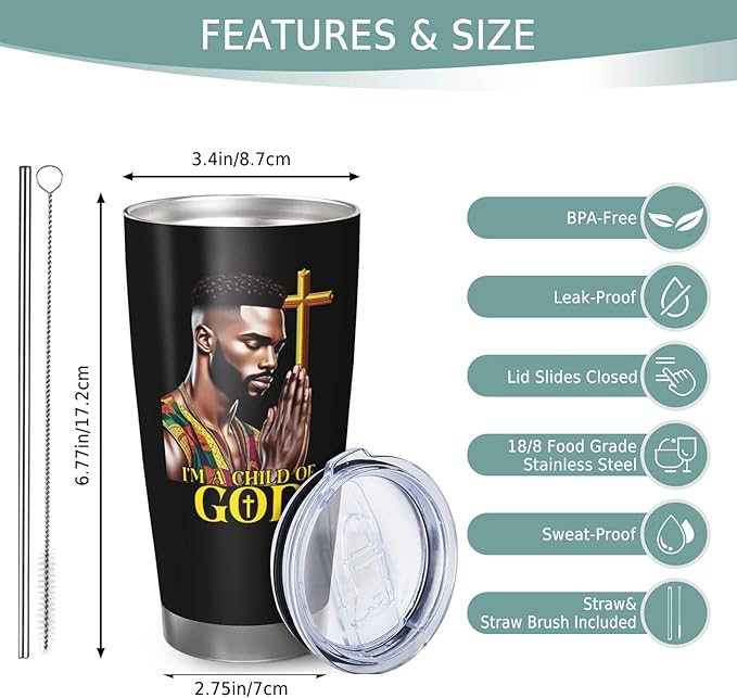 Africian American Christian Gifts for Men, Religion Gift Black Man Coffee Mug, Afro Black Dad Gift Travel Mug, 20oz Coffee Tumbler, Christian Tumbler for Men Faith