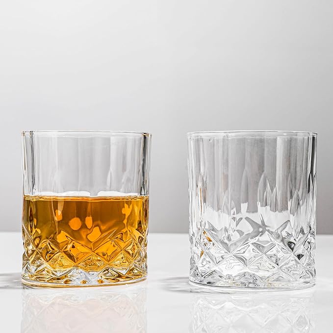 SIYOUKI Crystal Whiskey Glasses Set 11 oz, Old Fashioned Rocks Barware Lowball Glass for Bourbon, Scotch Whisky, Cocktails, Cognac, Liquor Drinking, Men Gift (2 Pack)