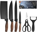 6pcs Stainless Steel Kitchen Knife Set, Rustproof Sharp Chef Knife for Cooking Restauran, Imitation wood grain