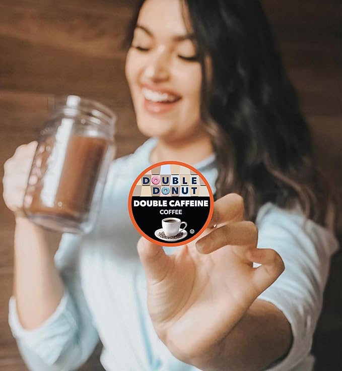 Double Donut Coffee High Caffeine Coffee Pods, Extra Strong Double Caffeine Coffee Cups for Keurig K Cup Brewer Machines Single Serve Dark Roast Coffee, 80 Count