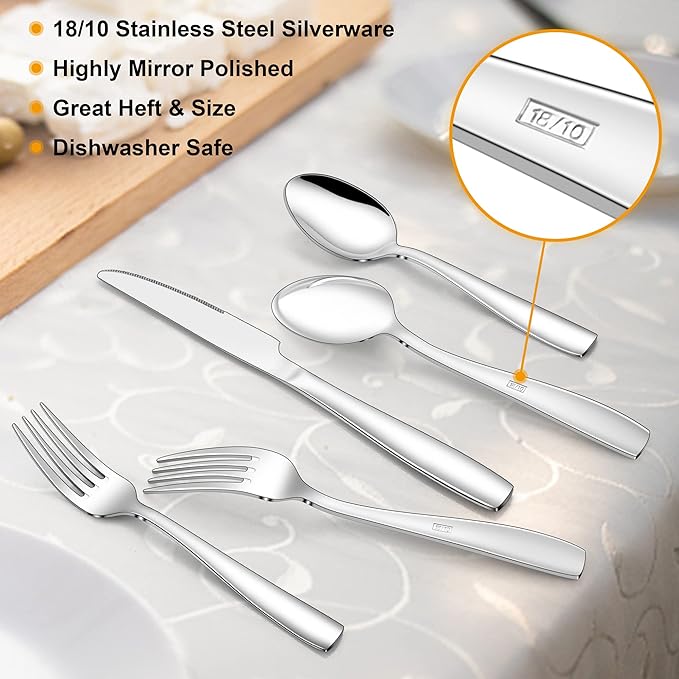 LIANYU 18/10 Stainless Steel Flatware Set for 12, 60-Piece Modern Silverware Cutlery Set, Fancy Square Eating Utensils Forks Spoons Tableware for Home Wedding Entertaining, Dishwasher Safe