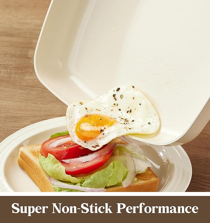 KOCH SYSTEME CS Nonstick Grill Pan for Indoor Cooking, 9.5 Inch Ceramic Square Frying Pan with Lid, Versatile Nonstick Griddle Pan for Stove Tops, Induction Compatible, Toxic-Free, Cream White
