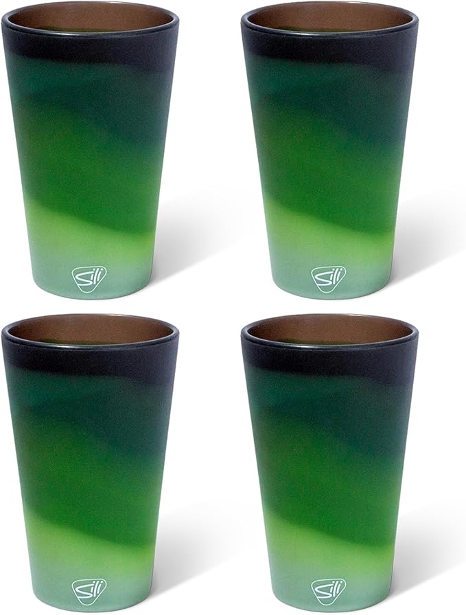 Silipint 16oz Silicone Pint Glass – Unbreakable BPA-Free Reusable Silicone Drinking Cup – Flexible Dishwasher Microwave & Freezer Safe – Stemless Glass for Water Coffee Smoothies, Pack of 4