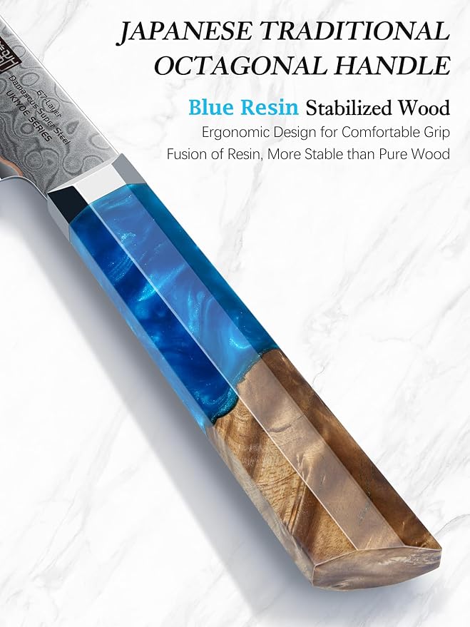 HOSHANHO Damascus Paring Knife 4 Inch, 67-Layer Damascus Steel Professional Small Kitchen Knives, Ultra Sharp Fruit Knife with Ergonomic Blue Resin Stabilized Wood Handle and Wood Gift Box