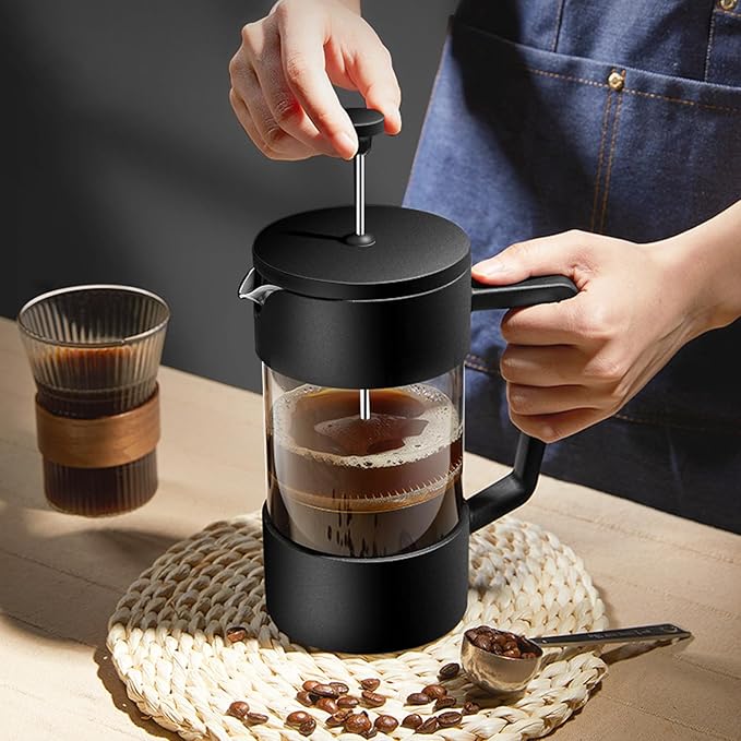 payanwin Hand Press French Press Moka Pot - 350ml Borosilicate Glass Coffee Maker, Portable Manual Espresso for Camping & Home Brewing
