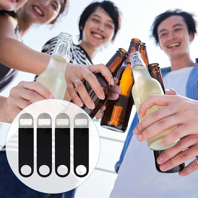 12 Packs Black Stainless Steel Flat Beer Openers, Speed Openers, Black