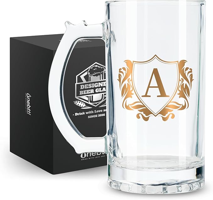 Onebttl Personalized Beer Gifts for Men - 17 oz Heavy Beer Stein Mug with Handle for Boss as Birthday Christmas Gift - A