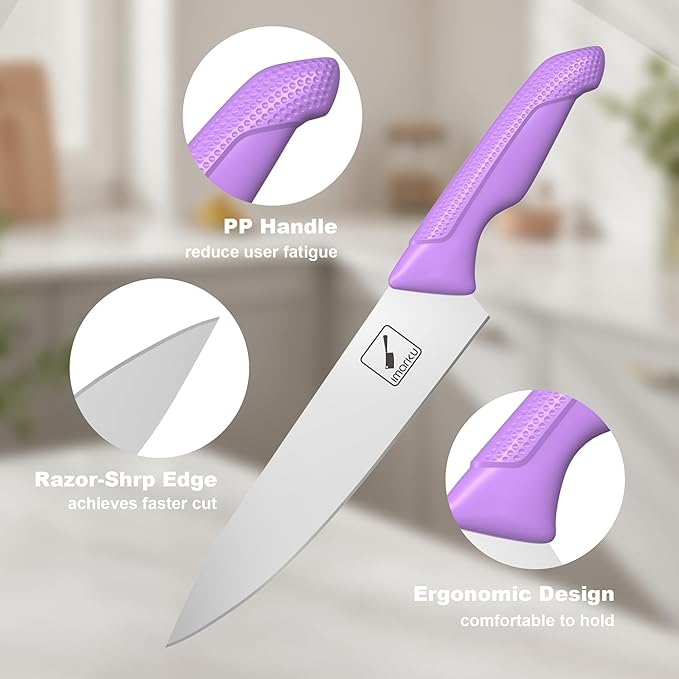 imarku 14-Piece Knife Set with Block, High Carbon Stainless Steel Kitchen Knives with Built-in Sharpener, Ergonomic Non-Slip Handle, Perfect for Home Cooks & Chefs, Purple