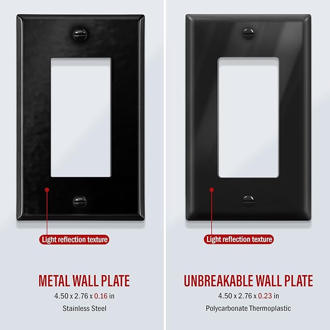ENERLITES Decorator Switch Metal Wall Plate, Outlet Cover, Corrosion Resistant, Standard Size 1-Gang 4.50" x 2.76", Powder Coated Stamped Steel, 7731-BG, Black Gloss
