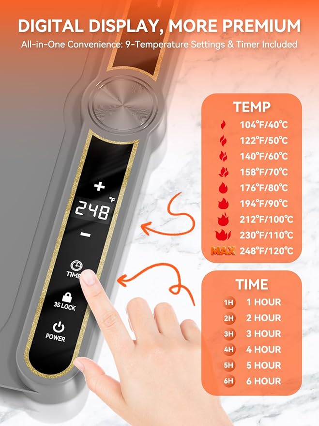 Food Warming Mat, 9 Temperature Modes & Upgraded Electric Heating Wire Full Surface Heating, Portable Warming Mat for Food, 6-Hours Auto Shut-Off Food Warming Mat for Buffet, Parties