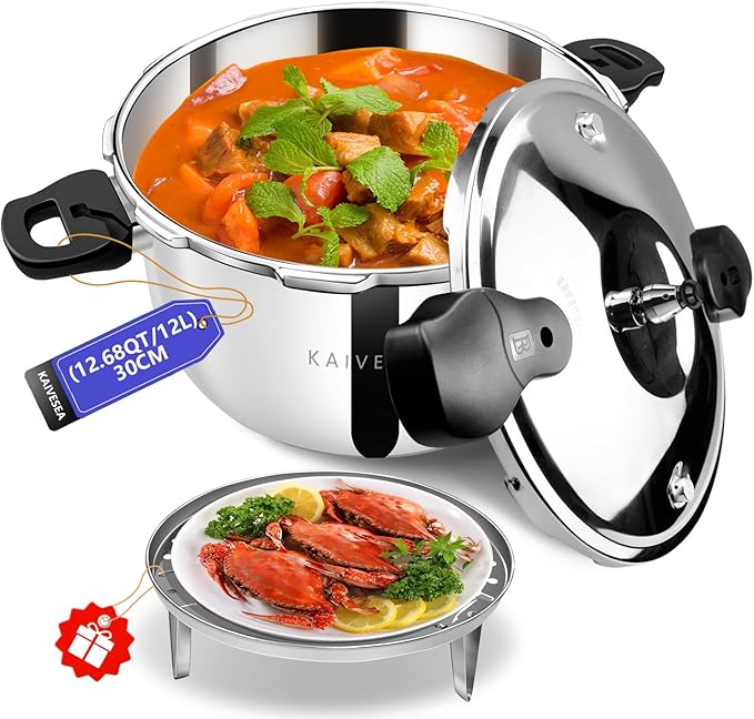 12Qt Pressure Cooker Stainless Steel Commercial Stove Top Pressure Cooker Pot Used for Pressure Foodie or Steaming Compatible with Gas & Induction Cooker