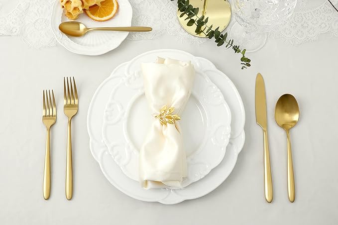 DEACORY Silverware Set Flatware Set Matte Gold Stain Polished Cutlery Set Brushed Finished Heavy Brass Drip Handle Stainless Steel 40 Pieces Dishwasher Safe Service for 8