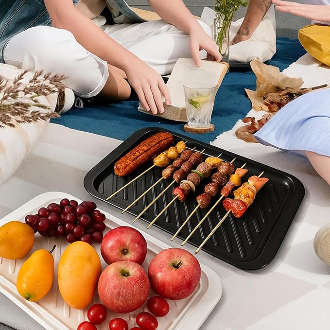 TP Grilling Prep and Serve Trays, 17" BBQ Tray for Meat Marinating and Food Plating, Melamine Serving Platters Set of 2 Grilling Accessories, Black and White