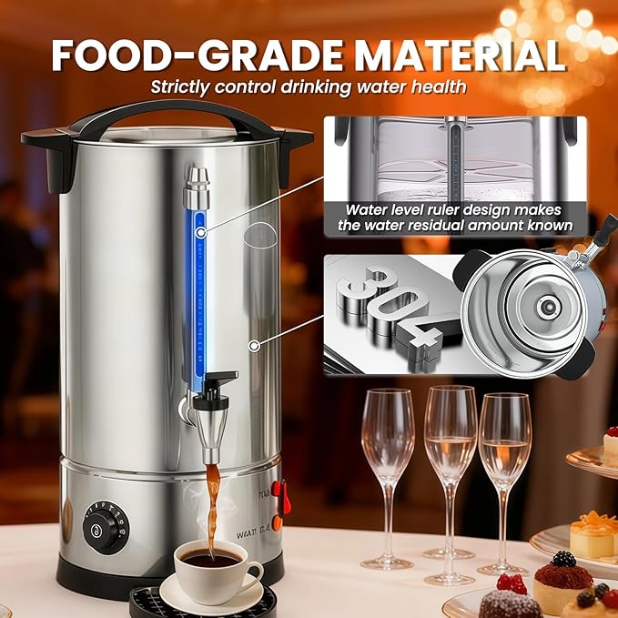 Commercial Coffee Urns, 160 Cups/25L Coffee Maker with Keep-Warm Function, Hot Beverage Dispenser, Electric Hot Water Urn Stainless Steel, for Events, Offices, Parties, Catering (160 Cup)