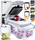 Fullstar Mandoline Slicer for Kitchen - Vegetable Chopper, Onion Potato Food Veggie Fruit Slicer and Cutter with Container, Kitchen Gadgets & Gifts, Home Essentials (6 in 1, Black/White)