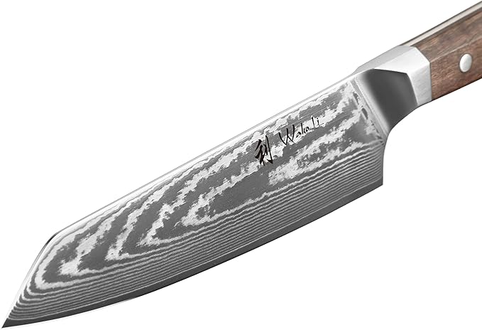 Wakoli HIK Damascus Kiritsuke Knife – Full Tang Chef Knife | 7-Inch Blade Made of 67-Layer Damascus Steel with VG10 Core | Walnut Wood Handle | Sharp, Durable, Gift Box Included