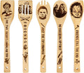 5Pcs Horror Movie Merchandise - Wooden Spoons for Cooking, Halloween Kitchen Accessories, Engraved Bamboo Cooking Utensils, Horrors Movie Decor, Horrors Movie Gifts