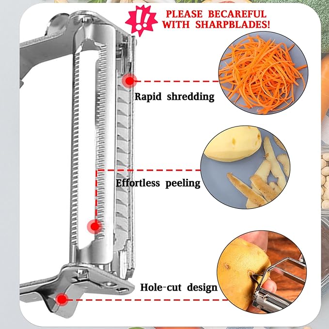 Stainless Steel Multifunctional Double-Sided Peeler - Easily Peel Fruits, Melons, Potatoes and Shredded Papers, Great for Home Cooking (Vegetable Peeler-1) (Vegetable Peeler)