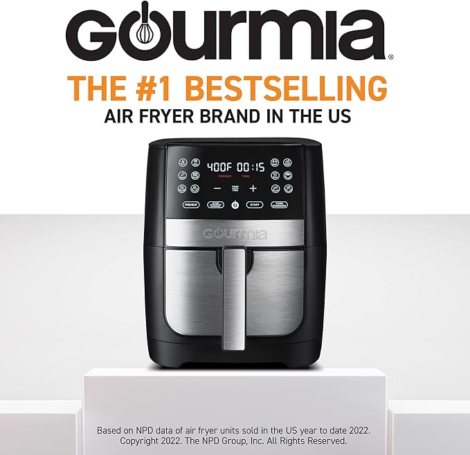 Gourmia 8 Qt Digital Air Fryer GAF826 – XL Capacity with 12 One-Touch Presets, Nonstick Dishwasher Safe Basket, Oil-Free Cooking, ETL-Certified, Sleek Black Finish