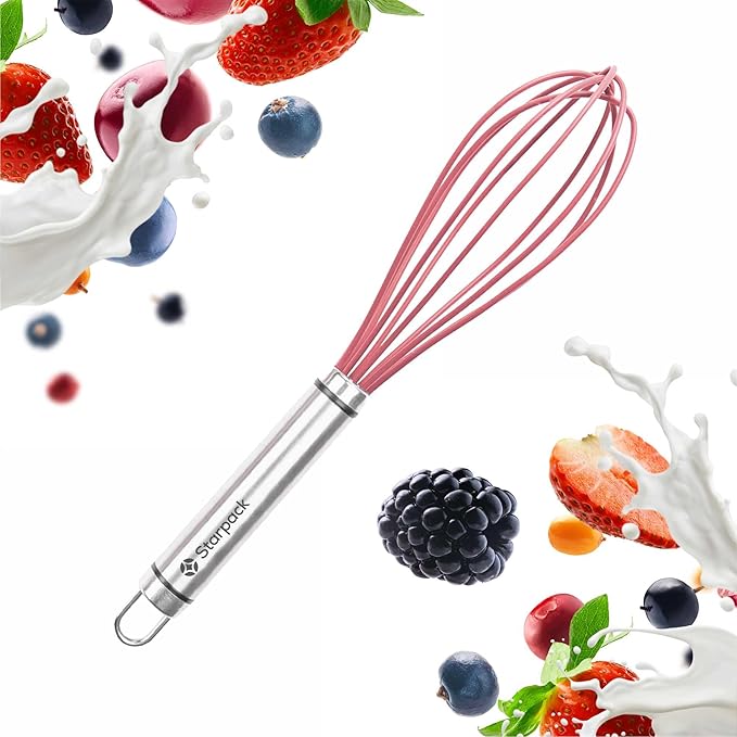 Starpack 'Whip it Good' Silicone Whisk for Nonstick Cookware - Non Scratch, 9.8" Whisk Heat Resistant 600°F - Kitchen Whisks for Cooking, Baking & Stirring - Silicone Coated Durable Rubber Egg Whisks