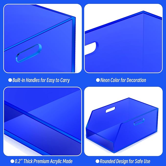 Gelite Stackable Storage Bin Organizer with Handles Acrylic Storage Container for Toy Pantry Kitchen Cabinet Bathroom Closet Office Organization, 11.4x7.5x5.1'', Navy Blue