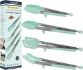 4in1 Stainless Steel Kitchen Food Tongs Set for Cooking with BPA Free Silicone Tips, Toaster Steak Pie Pizza Pasta Spaghetti Noodles Salad Fruit Vegetable Grill BBQ Buffet Clamp Serving Tools Gadgets