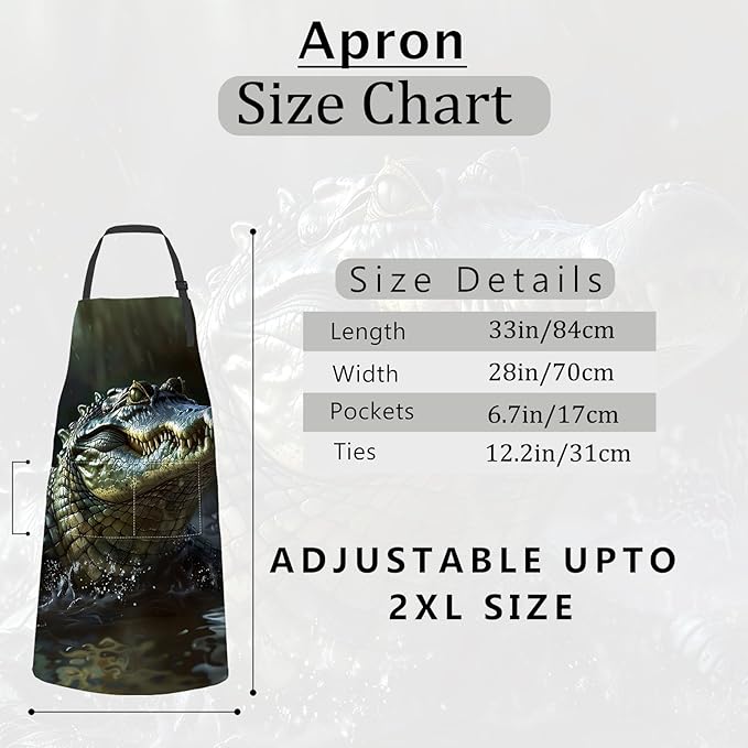 Alligator Apron,Oxford Fabric Adjustable Kitchen Apron with 2 Pockets,Waterproof Cooking Aprons for Men Women Mom Wife Dad,Ideal Gifts for Coffee House,Shop,Baking,BBQ,Housewarming,28x33in