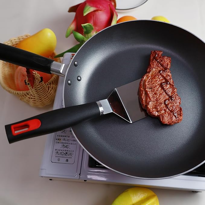Spatula Set Stainless Steel Kitchen Metal Spatula for Cast Iron Skillet with Silicone Handle, Fish Spatula Turner Flipper for Pancake Burger Egg Cooking Spatulas BBQ Grill Griddle