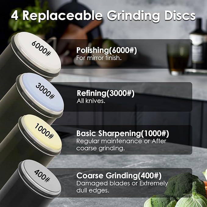 Upgraded Longer Rolling Knife Sharpener Kit, Roller Knife Sharpener with Leather Strop, 4PCS Replaceable Honing Discs, 15°, 18°, 20°, and 22° Longer Angle Base, RS3 Black