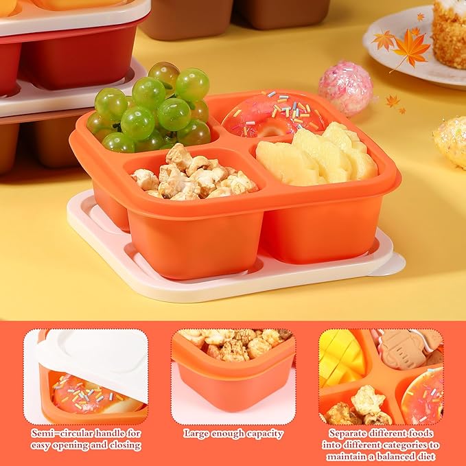 Honeydak 10 Pack Snack Container 4 Compartment Reusable Bento Snack Boxes Divided Lunchable Containers with Lids Meal Prep Lunch Food Storage Boxes for School Work Travel(Thanksgiving Color)