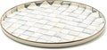 MACKENZIE-CHILDS Enamel Round Tray, Unique Serving Platter for Food and Drinks, Gray-and-White Sterling Check