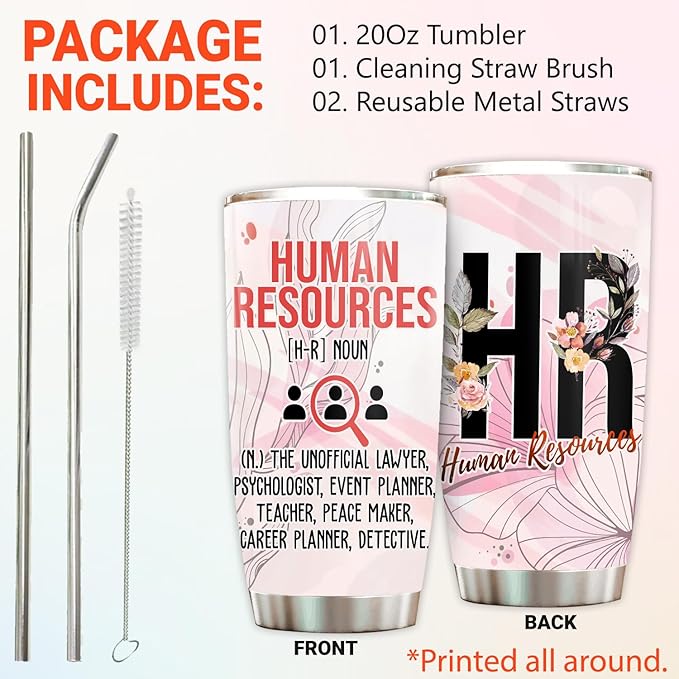 Hurman Resources Tumbler - Stainless Steel 20oz Straw Lid, HR Gifts For Women Men, Human Resources Professional Day Gifts For Coworkers Funny, HR Coffee Cups For Employees Staffs (HR02)