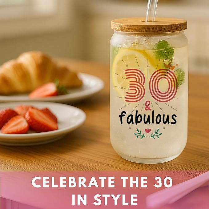 Vivulla68 30th Birthday Gifts For Women Men - 30 Year Old Gifts For Her Him - Thirty Birthday Ideas For Sister, Wife, Friend - 1995 Birthday Gift - 30th Frosted Glass Cup With Lid And Straw
