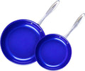 Non Stick Frying Pans Tuxton Concentrix 2pc Stainless Steel Pan Set - Stove & Oven Compatible 8 & 11in Ceramic Frying Pan with Riveted Handles Cobalt Blue