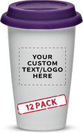 Personalized 11 oz. Double Wall Ceramic Tumblers with Lid - 12 Pack - Custom Text, Logo - Purple
