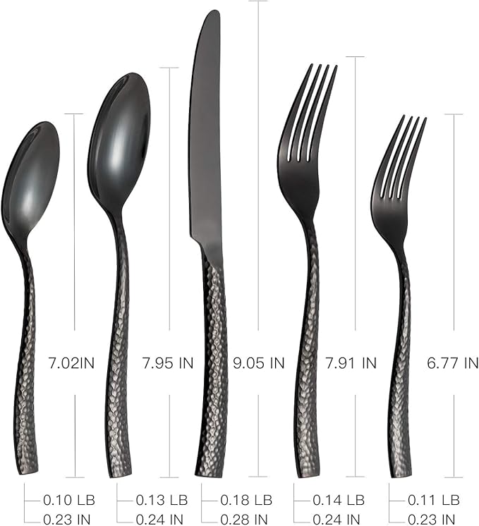 Flatware Set Silverware Set 20 Pieces Mirror Finished Black Stainless Steel Cutlery Set Forged with Hammered Handle Service for 4