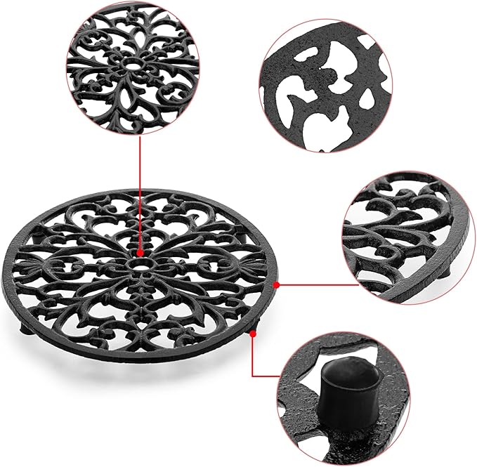 Sumnacon 1Pcs Oval Cast Iron Trivet - Antique Heat Resistant Metal Trivet for Hot Dish Pot Pan Teapot, Vintage Well Made Hot Plate Pad for Kitchen Dining Countertop Table